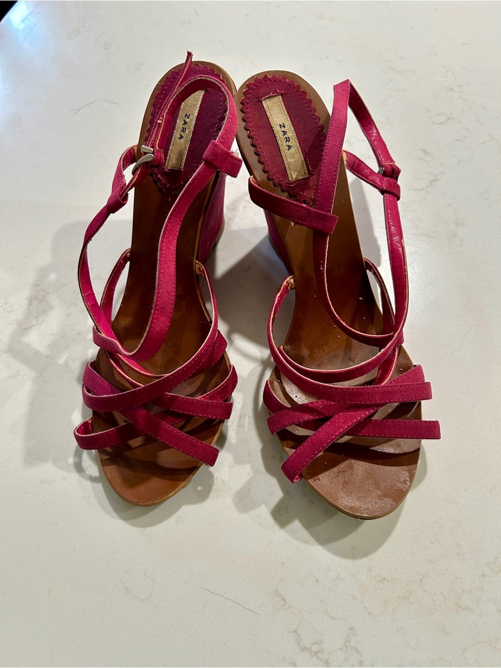 Zara Strappy Slingback Heels in Magenta